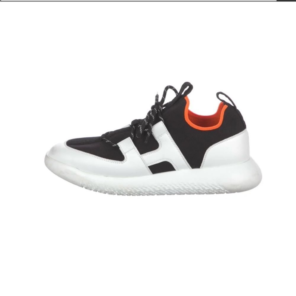 Hermes Black White Sneakers with Orange Trim